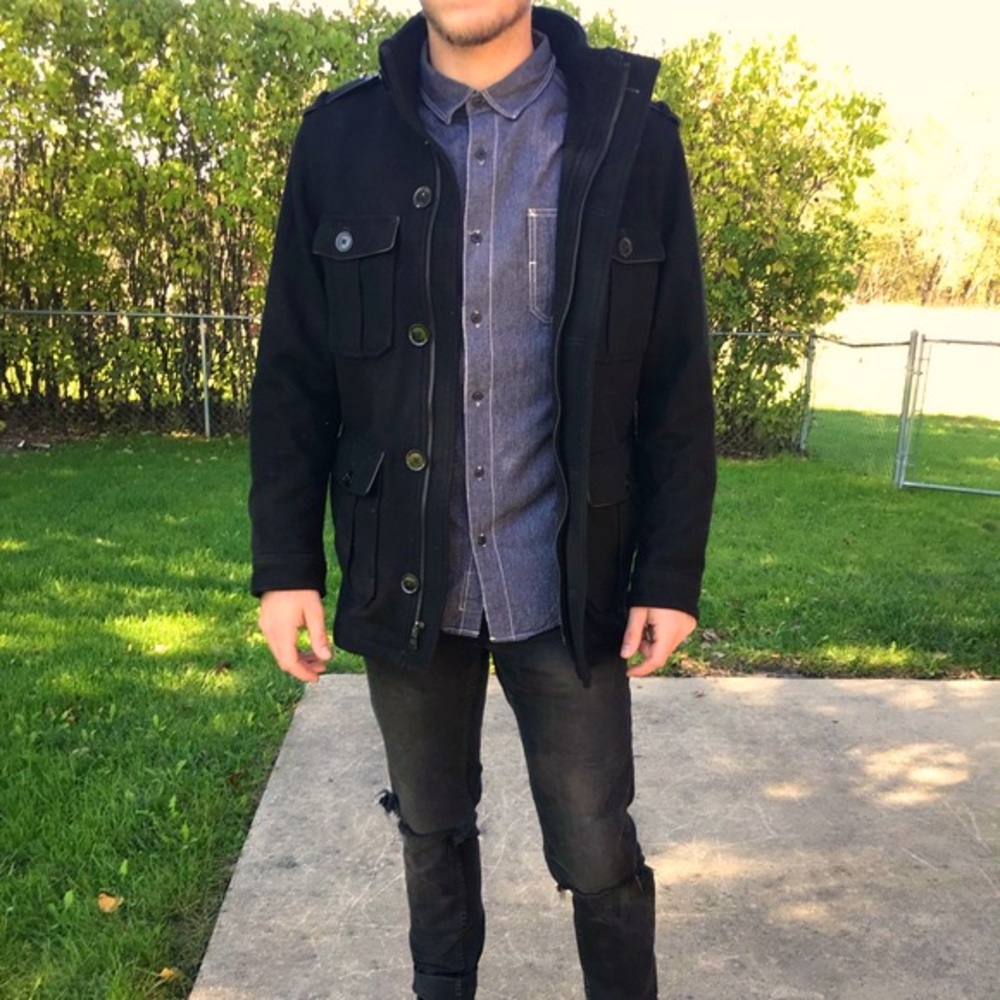 EXPRESS Men’s Heavy Weight Military Style Peacoat Black Jacket Cotton Sz Medium